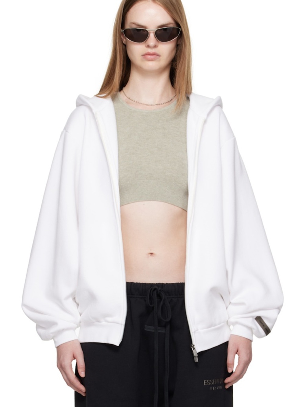 Essentials Women's White Oversized Zip Hoodie